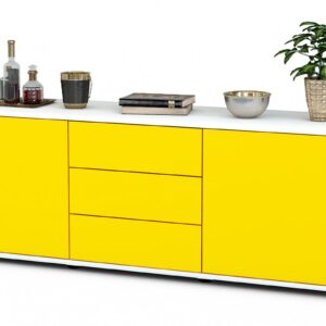 Lowboard Ameline | Korpus Weiß | Front in Gelb | 136x49x35cm (BxHxT)
