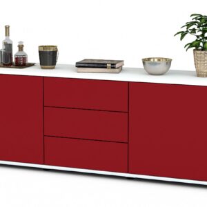 Lowboard Ameline | Korpus Weiß | Front in Bordeaux | 136x49x35cm (BxHxT)