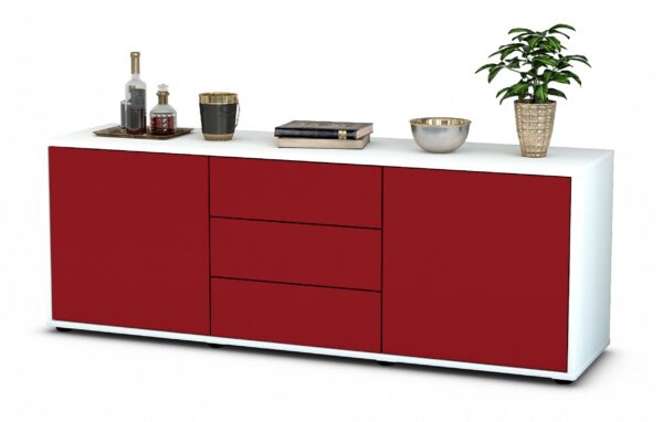 Lowboard Ameline | Korpus Weiß | Front in Bordeaux | 136x49x35cm (BxHxT)