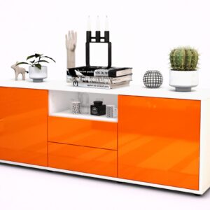 Lowboard Ameriga | Korpus Weiß | Front in Hochglanz Orange | 136x49x35cm (BxHxT)