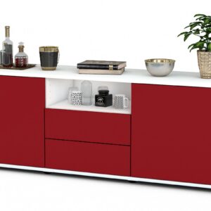 Lowboard Ameriga | Korpus Weiß | Front in Bordeaux | 136x49x35cm (BxHxT)