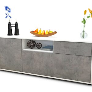 Lowboard Amila | Korpus Weiß | Front in Beton Optik | 136x49x35cm (BxHxT)