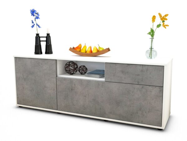 Lowboard Amila | Korpus Weiß | Front in Beton Optik | 136x49x35cm (BxHxT)