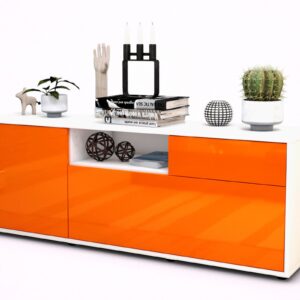 Lowboard Amila | Korpus Weiß | Front in Hochglanz Orange | 136x49x35cm (BxHxT)
