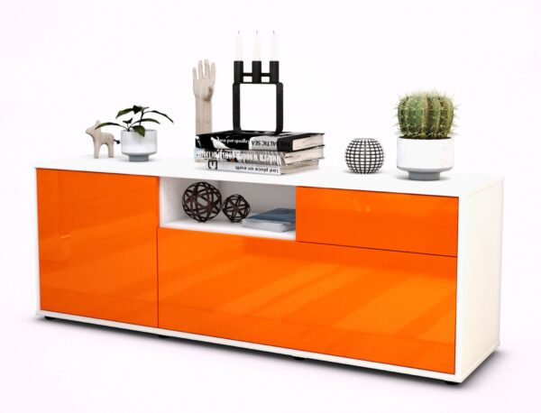 Lowboard Amila | Korpus Weiß | Front in Hochglanz Orange | 136x49x35cm (BxHxT)