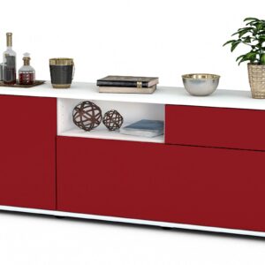 Lowboard Amila | Korpus Weiß | Front in Bordeaux | 136x49x35cm (BxHxT)