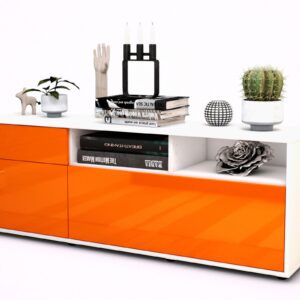 Lowboard Amisa | Korpus Weiß | Front in Hochglanz Orange | 136x49x35cm (BxHxT)