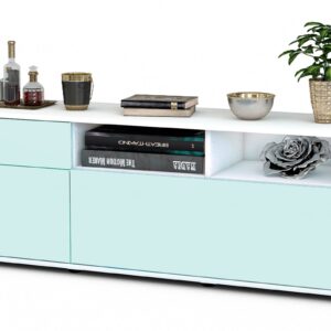 Lowboard Amisa | Korpus Weiß | Front in Mint | 136x49x35cm (BxHxT)