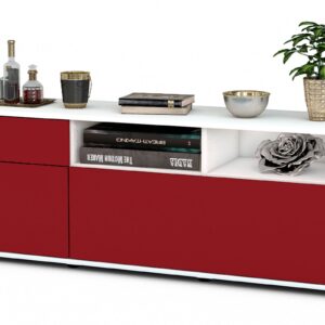 Lowboard Amisa | Korpus Weiß | Front in Bordeaux | 136x49x35cm (BxHxT)