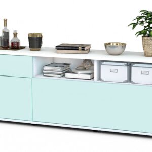 Lowboard Anais | Korpus Weiß | Front in Mint | 136x49x35cm (BxHxT)