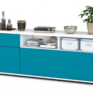 Lowboard Anais | Korpus Weiß | Front in Türkis | 136x49x35cm (BxHxT)