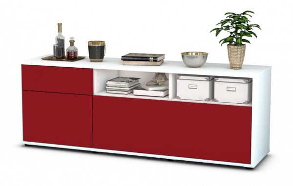 Lowboard Anais | Korpus Weiß | Front in Bordeaux | 136x49x35cm (BxHxT)