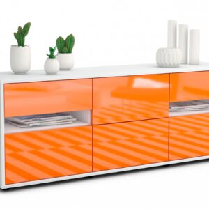 Lowboard Andrea | Korpus Weiß | Front in Hochglanz Orange | 136x49x35cm (BxHxT)