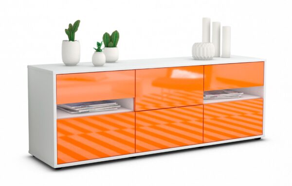 Lowboard Andrea | Korpus Weiß | Front in Hochglanz Orange | 136x49x35cm (BxHxT)