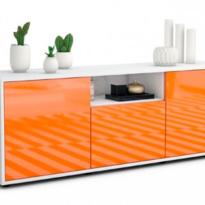 Lowboard Andreana | Korpus Weiß | Front in Hochglanz Orange | 136x49x35cm (BxHxT)