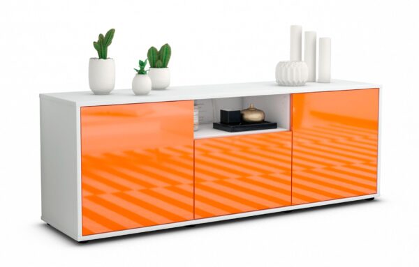 Lowboard Andreana | Korpus Weiß | Front in Hochglanz Orange | 136x49x35cm (BxHxT)