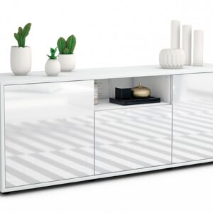 Lowboard Andreana | Korpus Weiß | Front in Hochglanz Weiß | 136x49x35cm (BxHxT)