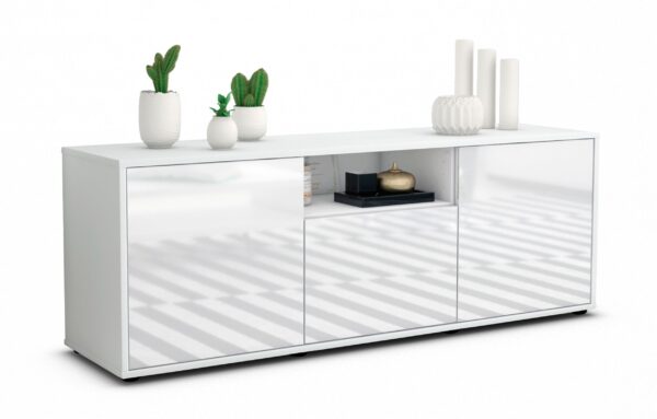 Lowboard Andreana | Korpus Weiß | Front in Hochglanz Weiß | 136x49x35cm (BxHxT)