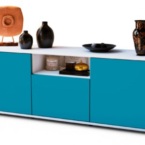 Lowboard Andreana | Korpus Weiß | Front in Türkis | 136x49x35cm (BxHxT)
