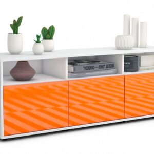 Lowboard Andrina | Korpus Weiß | Front in Hochglanz Orange | 136x49x35cm (BxHxT)