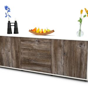 Lowboard Anella | Korpus Weiß | Front in Treibholz Holz Optik | 136x49x35cm (BxHxT)