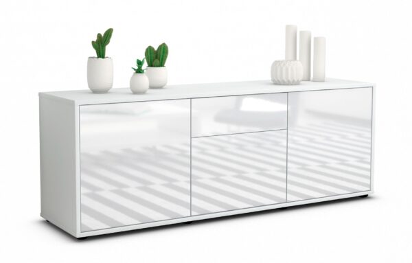Lowboard Anella | Korpus Weiß | Front in Hochglanz Weiß | 136x49x35cm (BxHxT)