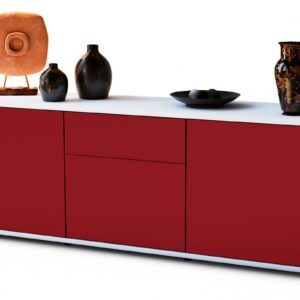 Lowboard Anella | Korpus Weiß | Front in Bordeaux | 136x49x35cm (BxHxT)