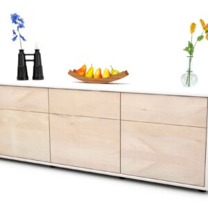 Lowboard Angela | Korpus Weiß | Front in Zeder Holz Optik | 136x49x35cm (BxHxT)