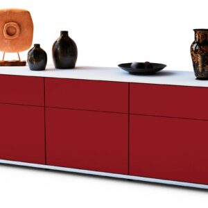 Lowboard Angela | Korpus Weiß | Front in Bordeaux | 136x49x35cm (BxHxT)
