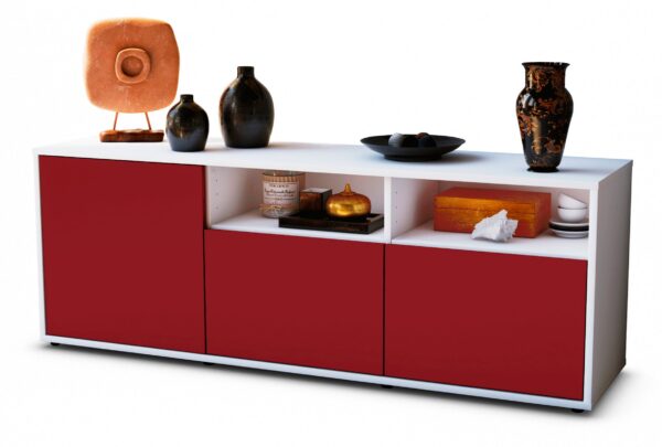 Lowboard Angelina | Korpus Weiß | Front in Bordeaux | 136x49x35cm (BxHxT)