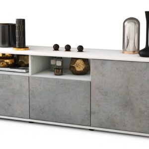 Lowboard Anina | Korpus Weiß | Front in Beton Optik | 136x49x35cm (BxHxT)