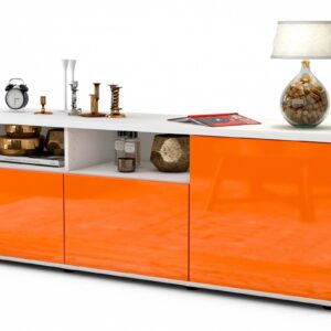 Lowboard Anina | Korpus Weiß | Front in Hochglanz Orange | 136x49x35cm (BxHxT)