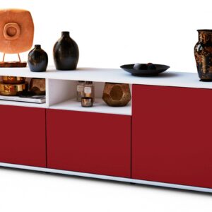Lowboard Anina | Korpus Weiß | Front in Bordeaux | 136x49x35cm (BxHxT)