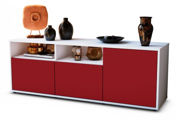 Lowboard Anina | Korpus Weiß | Front in Bordeaux | 136x49x35cm (BxHxT)