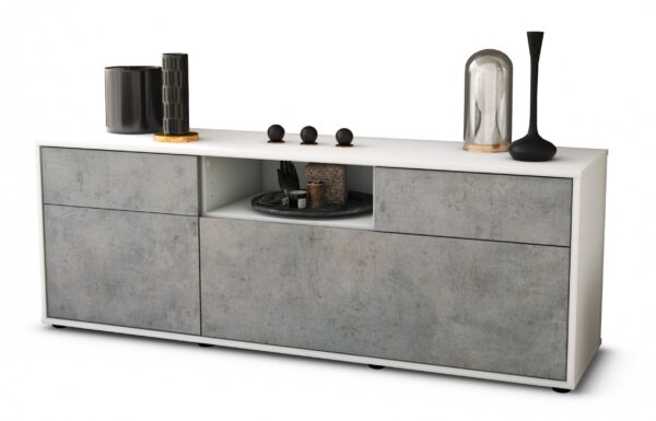 Lowboard Anita | Korpus Weiß | Front in Beton Optik | 136x49x35cm (BxHxT)