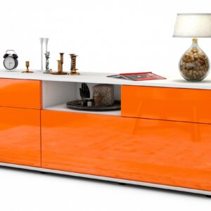 Lowboard Anita | Korpus Weiß | Front in Hochglanz Orange | 136x49x35cm (BxHxT)