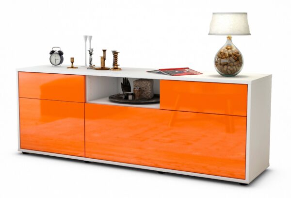 Lowboard Anita | Korpus Weiß | Front in Hochglanz Orange | 136x49x35cm (BxHxT)