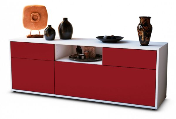 Lowboard Anita | Korpus Weiß | Front in Bordeaux | 136x49x35cm (BxHxT)