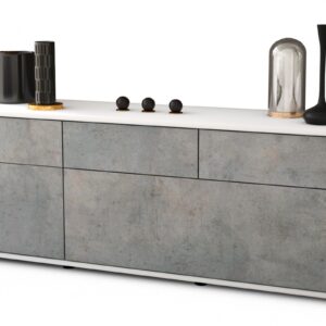 Lowboard Anjelika | Korpus Weiß | Front in Beton Optik | 136x49x35cm (BxHxT)