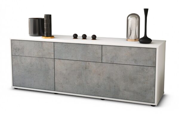 Lowboard Anjelika | Korpus Weiß | Front in Beton Optik | 136x49x35cm (BxHxT)
