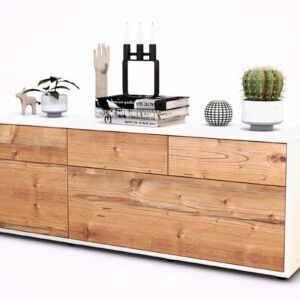 Lowboard Anjelika | Korpus Weiß | Front in Pinie Holz Optik | 136x49x35cm (BxHxT)