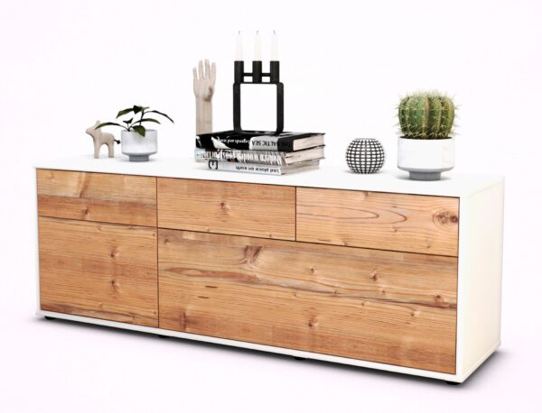 Lowboard Anjelika | Korpus Weiß | Front in Pinie Holz Optik | 136x49x35cm (BxHxT)