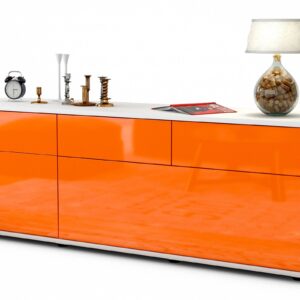 Lowboard Anjelika | Korpus Weiß | Front in Hochglanz Orange | 136x49x35cm (BxHxT)