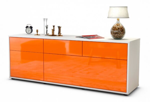 Lowboard Anjelika | Korpus Weiß | Front in Hochglanz Orange | 136x49x35cm (BxHxT)