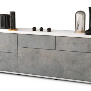 Lowboard Anna | Korpus Weiß | Front in Beton Optik | 136x49x35cm (BxHxT)