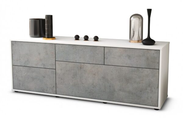 Lowboard Anna | Korpus Weiß | Front in Beton Optik | 136x49x35cm (BxHxT)