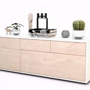 Lowboard Anna | Korpus Weiß | Front in Zeder Holz Optik | 136x49x35cm (BxHxT)