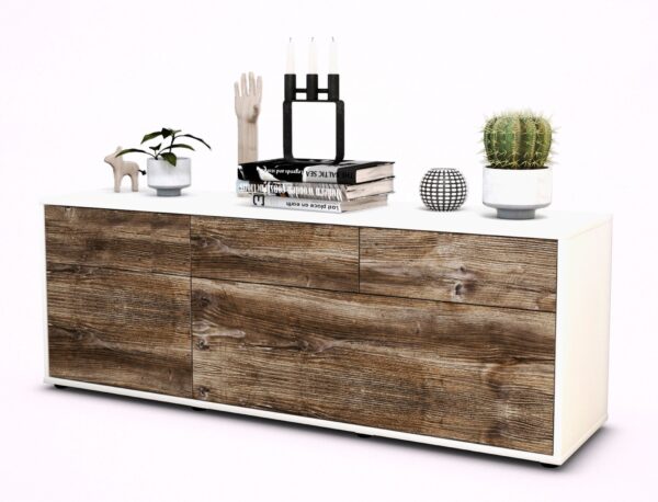 Lowboard Anna | Korpus Weiß | Front in Treibholz Holz Optik | 136x49x35cm (BxHxT)