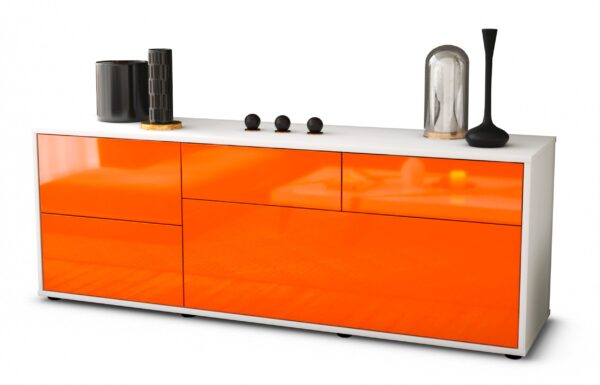 Lowboard Anna | Korpus Weiß | Front in Hochglanz Orange | 136x49x35cm (BxHxT)
