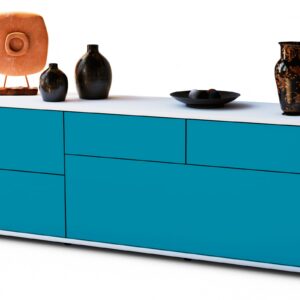 Lowboard Anna | Korpus Weiß | Front in Türkis | 136x49x35cm (BxHxT)